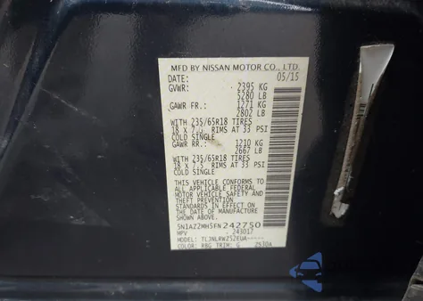 2015 Nissan Murano Sl z USA, uszkodzony, nr VIN 5N1AZ2MH5FN242750